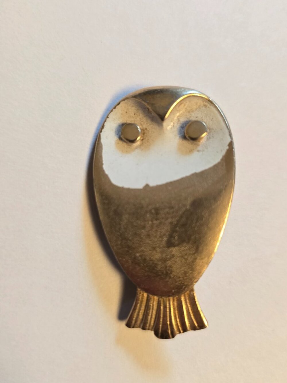 Gold and White Stylized Owl Brooch